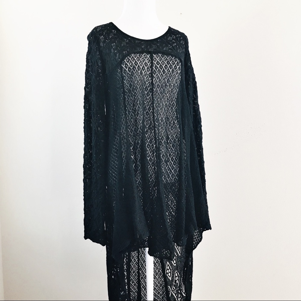 Free People hi lo  black lace boho dress small